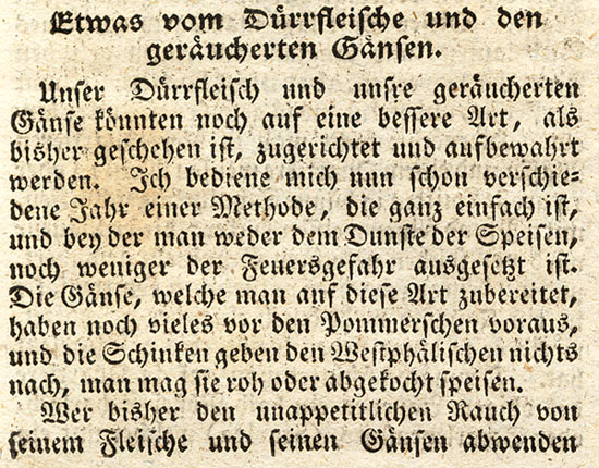 Orginaltext - Etwas vpn Drrfleische und den gerucherten Gnsen von Johan Riem aus dem Jahr 1777